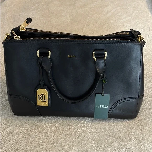 Lauren Ralph Lauren Black Leather Satchel - Picture 1 of 12